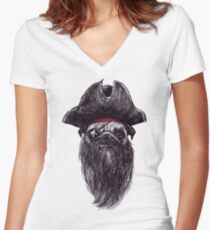 Capt. Blackbone the pugrate Women's Fitted V-Neck T-Shirt