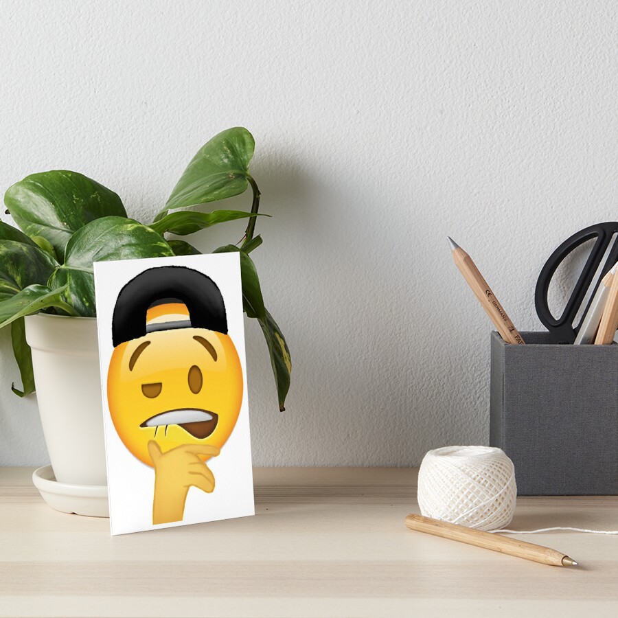 "Lip Biting Emoji with a hat" Art Board Print by metal-flowers | Redbubble