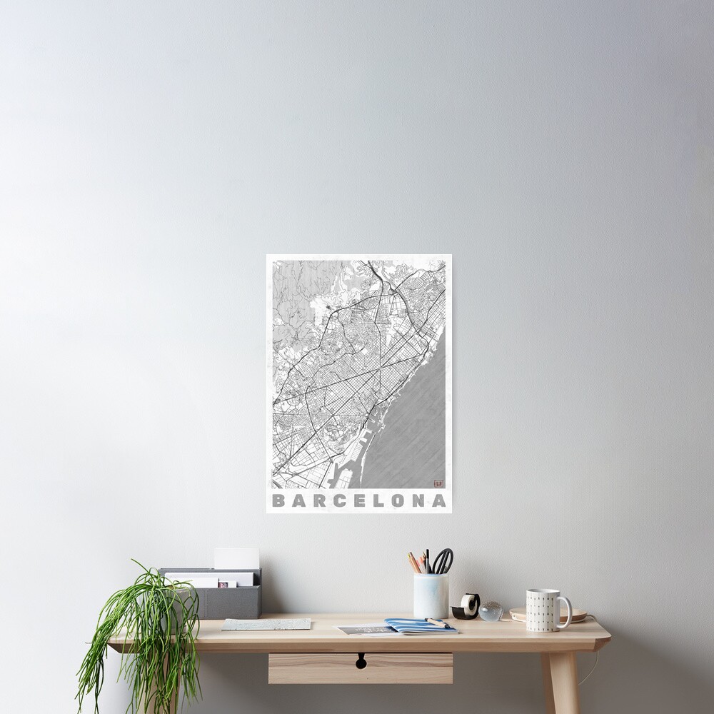 Barcelona Map Line Poster