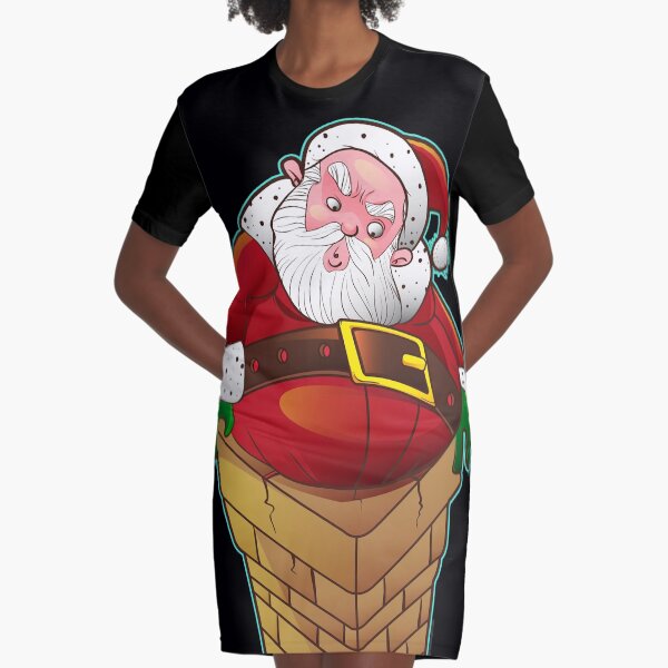 Santa Claus on the Roof Graphic T-Shirt Dress