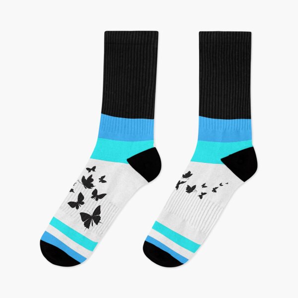 Item preview, Shades of Blue and White with Butterflies Flying Away on Black designed and sold by Chantelle  Spies.