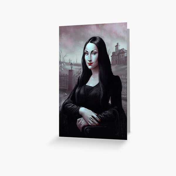 Morticia Addams As Mona Lisa Greeting Card By Narimanart Redbubble