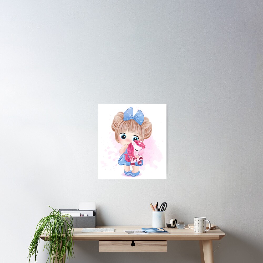 "cut little girl hugging unicorn" Poster by khaledkadry | Redbubble
