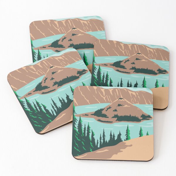 Item preview, WPA Poster of Crater Lake National Park with Wizard Island and Phantom Ship designed and sold by JohnLucke.