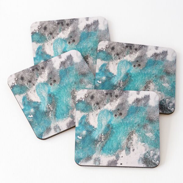 Item preview, Turquoise splashes on canvas, abstract artwork designed and sold by NessArtByEwa.