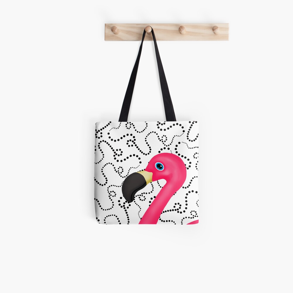 Pink Flamingo Black Dots Abstract Tote Bag
