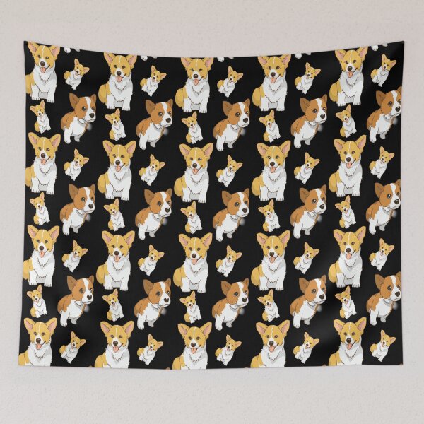 Item preview, Cute corgi seamless pattern black background designed and sold by docferds.