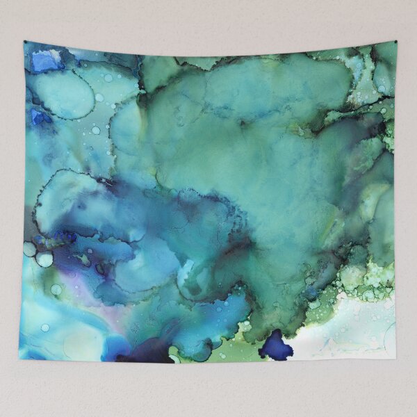 Item preview, Blue and green ink painting  designed and sold by Sue Zipkin.