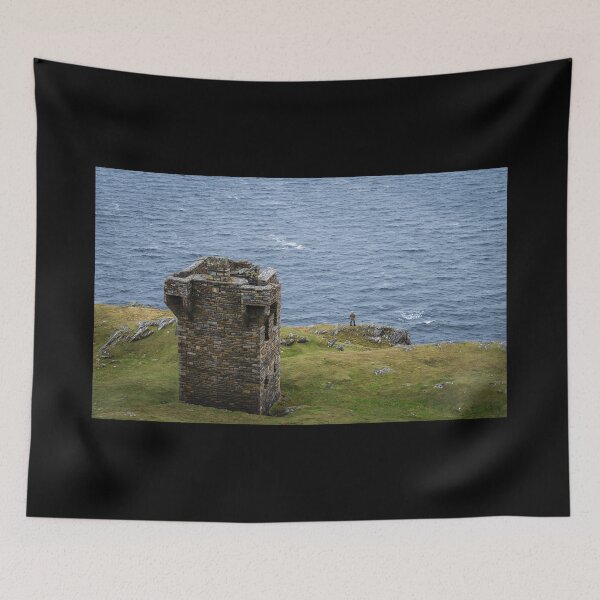 Item preview, A woman near the signal tower enjoys a view from Atlantic ocean cliffs Sliabh Liag, sometimes Slieve League or Slieve Liag, on the Atlantic coast of County Donegal, Ireland designed and sold by AlbertMi.