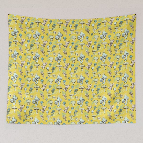 Item preview, Colorful Hand Drawn Mushroom Pattern Fungi Texture Illuminating Yellow designed and sold by SoccaTamam.