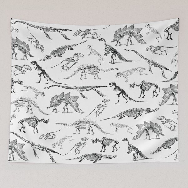 Item preview, Black and white dinosaur skeleton fossils pattern designed and sold by CynthiaGraphics.