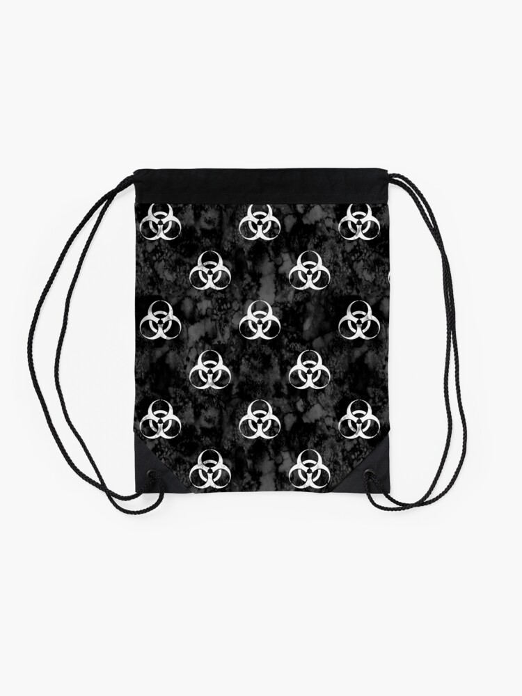 Thumbnail 2 of 3, Drawstring Bag, Grungy Biohazard White on Black designed and sold by Paisley Yazel.