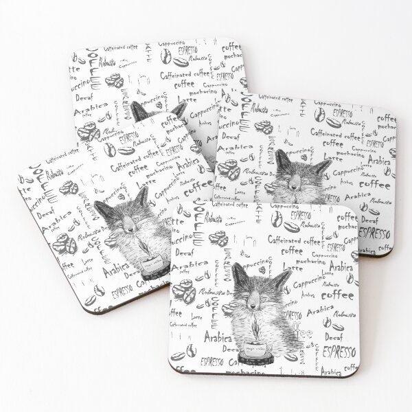 Item preview, Black and white fox enjoying coffee designed and sold by LiskaPS.