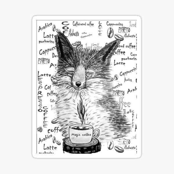 Item preview, Zorro blanco y negro disfrutando de un café designed and sold by LiskaPS.