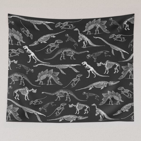 Item preview, Classic black and white dinosaur skeleton fossils pattern designed and sold by CynthiaGraphics.