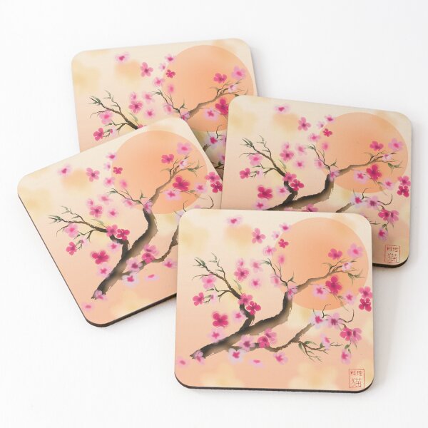 Item preview, Deep yellow and pink sakura (cherry blossoms) watercolor style designed and sold by CuisineCat.
