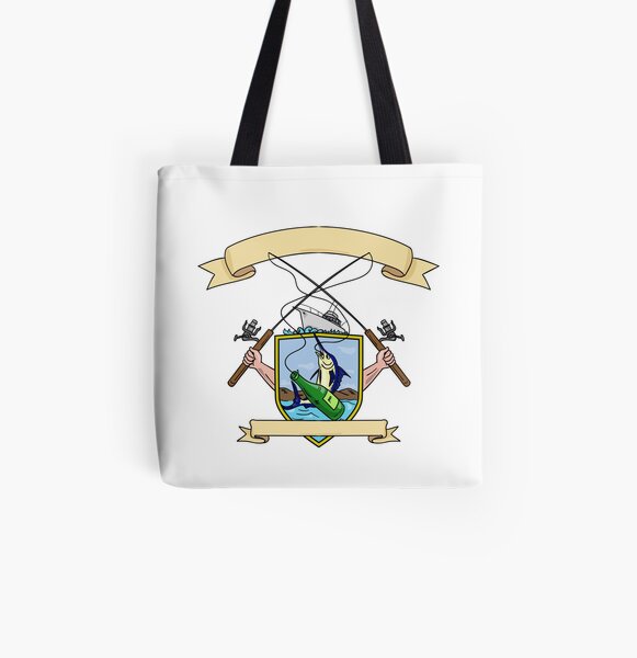 Bolsa De Tela Carrete De Cana De Pescar Enganche Blue Marlin Ribbon Escudo De Armas Dibujo De Patrimonio Redbubble