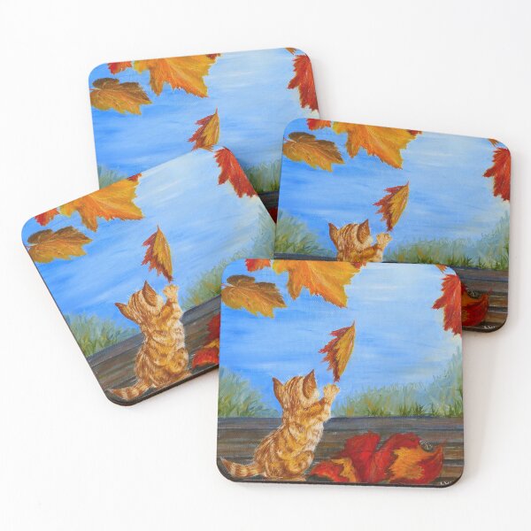 Item preview, Autumn Leaves with Orange Cat  Original Acrylic Painting by Goldstarwork designed and sold by Goldstarwork.