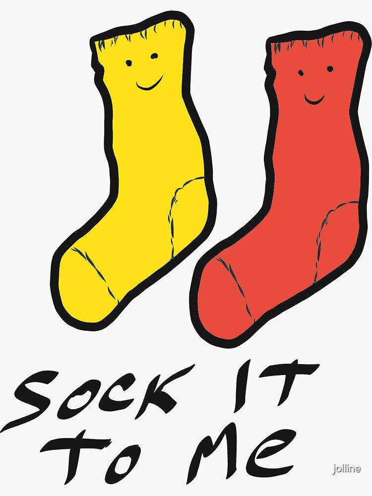 "Cute funny cartoon socks "sock it to me" slogan " Sticker for Sale by