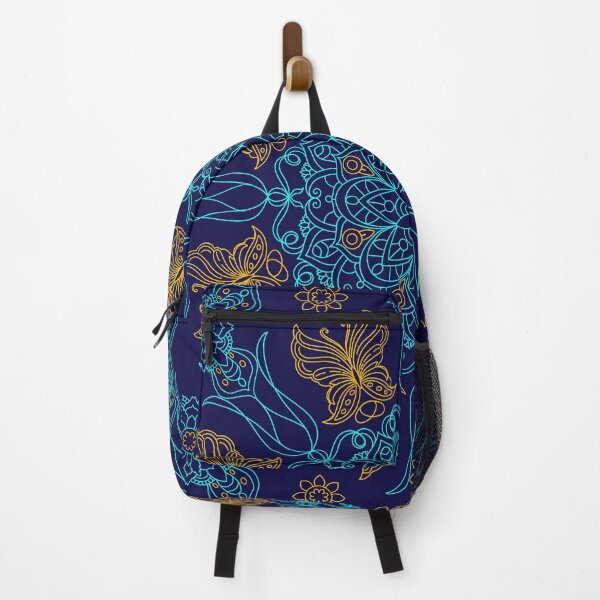 Item preview, Teal and Gold Mandala Flowers Butterflies designed and sold by ZanyPaintbrush.