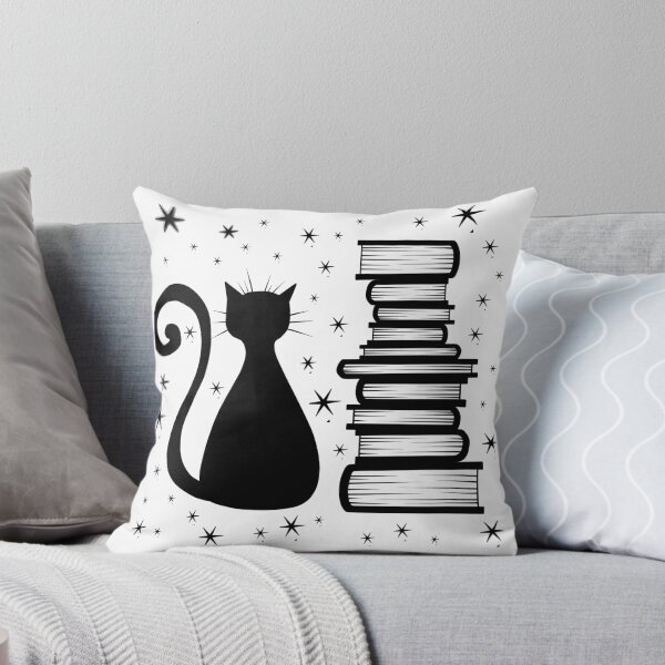 A Cat & Books Throw Pillow