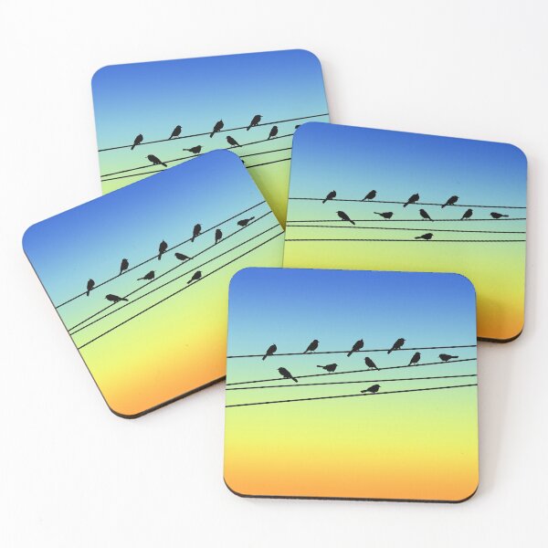 Item preview, Birds on Power Lines Blue Yellow Sunset Gradient designed and sold by Julie Erin Designs.