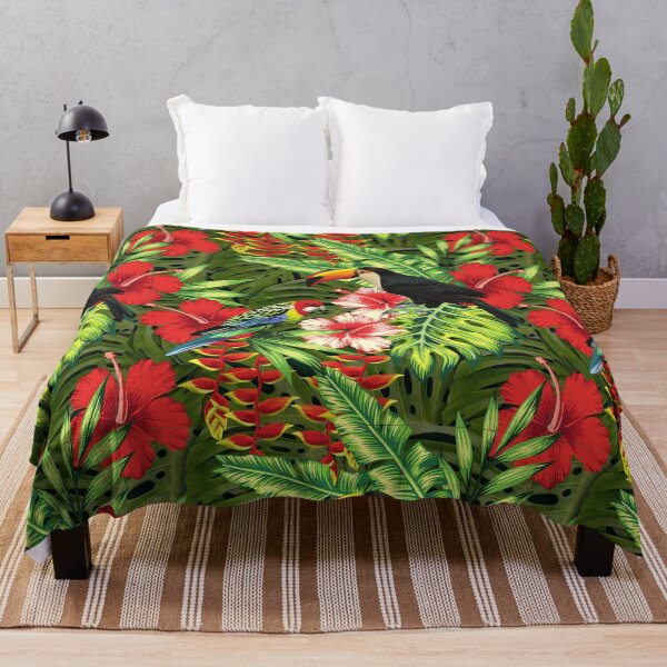 Item preview, Exotic Tropical Plants - Red Hibiscus Flowers, Toucan, Parrot designed and sold by silviaol.