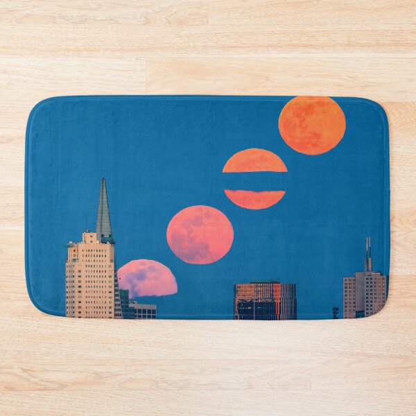 Item preview, Original fine art photo print featuring a blood orange moonrise timelapse with multiple moons above San Francisco Downtown landmarks viewed from Marina District in San Francisco, California, USA. designed and sold by SvetlanaSF.