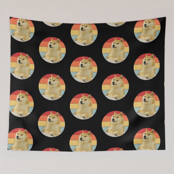 Item preview, Funny Doge Meme on Retro 80s Sunset Rainbow designed and sold by bitstudio.