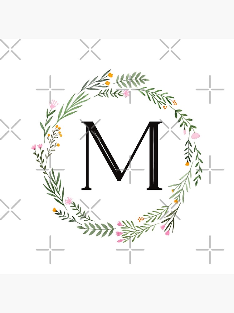 Personalized Monogram Initial Letter M Floral Wreath Artwork Art Print