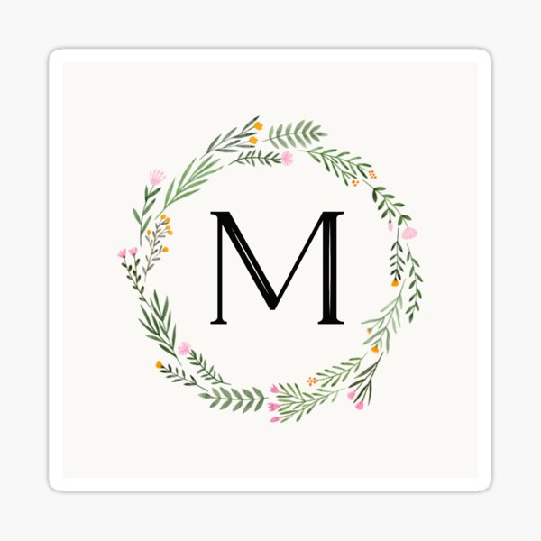 Feminine Faux Gold Foil Floral Letter M Monogram Square Sticker