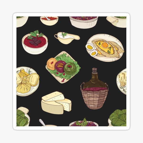 Item preview, Assorted Georgian Food Pattern - Khachapuri, Khinkali, Badrijani, Dolma, Kharcho, Wine and Cheese designed and sold by Alicia Chee.