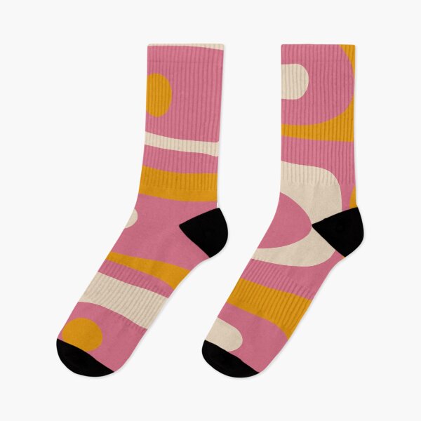Item preview, Retro Piquet Mid Century Mod Abstract Pattern in Thulian Pink, Mustard Orange, and Cream designed and sold by kierkegaard.