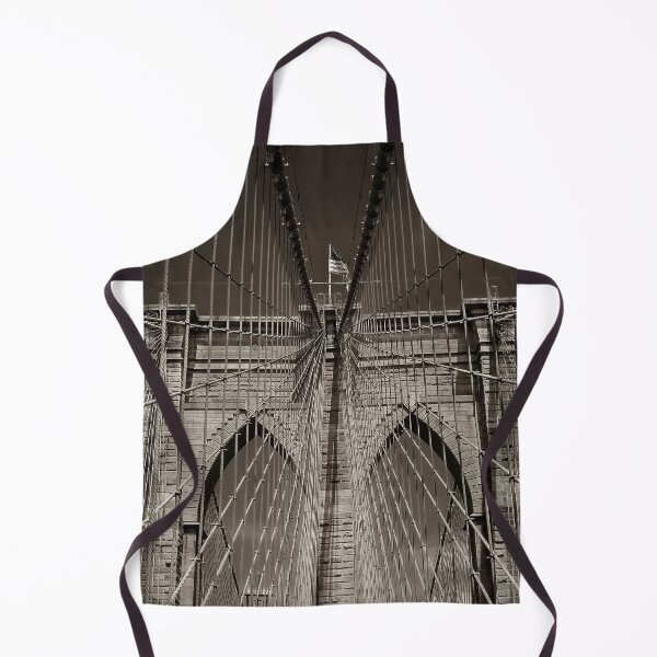 Item preview, Black and White photo of the famous Brooklyn Bridge in New York City, closeup of the cables and pointed arches above the passageways through the stone towers. designed and sold by SvetlanaSF.
