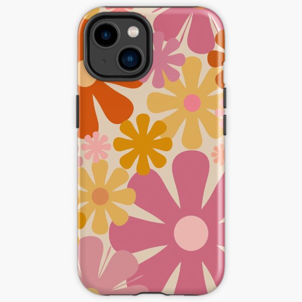 Retro 60s 70s Flowers - Vintage Style Floral Pattern in Thulian Pink, Orange, Mustard, and Cream iPhone Tough Case