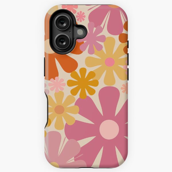 Item preview, Retro 60s 70s Flowers - Vintage Style Floral Pattern in Thulian Pink, Orange, Mustard, and Cream designed and sold by kierkegaard.