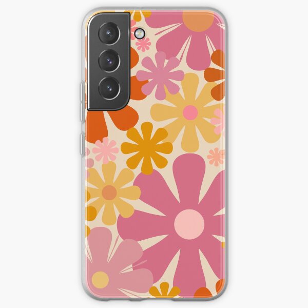 Retro 60s 70s Flowers - Vintage Style Floral Pattern in Thulian Pink, Orange, Mustard, and Cream Samsung Galaxy Soft Case