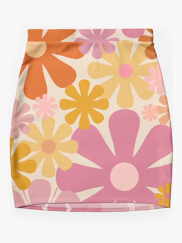 Retro 60s 70s Flowers Vintage Style Floral Pattern in Thulian Pink Orange Mustard and Cream Mini Skirt for Sale by kierkegaard Redbubble