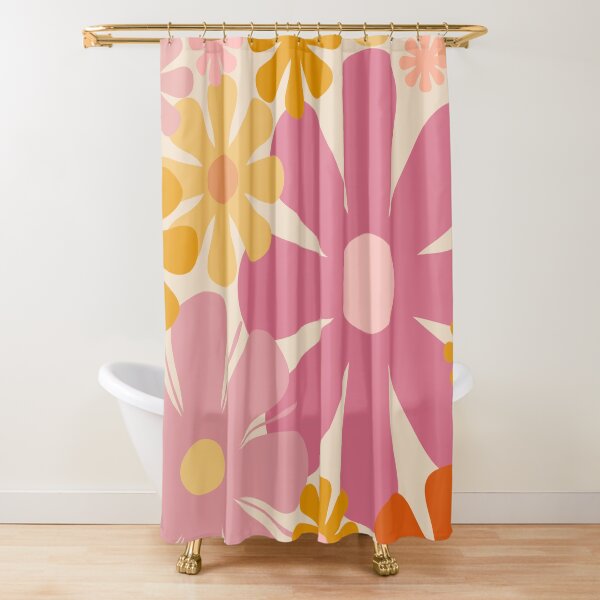 Item preview, Retro 60s 70s Flowers - Vintage Style Floral Pattern in Thulian Pink, Orange, Mustard, and Cream designed and sold by kierkegaard.