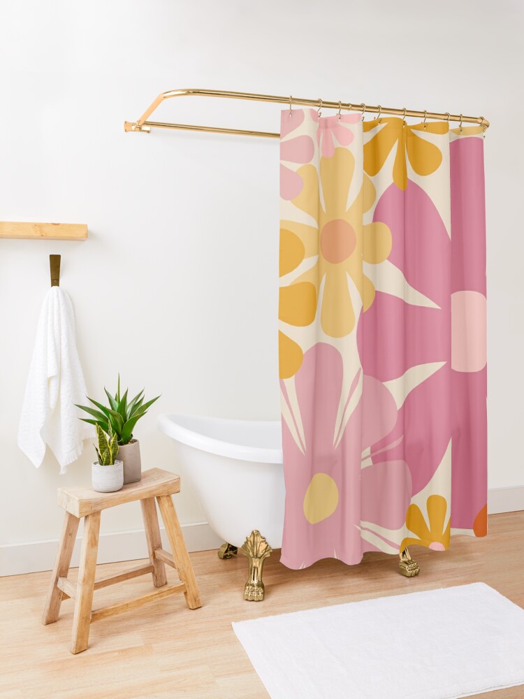 Retro Shower Curtain | Mushroom Shower Curtain selling | Groovy 60s Shower Curtain | Boho Shower Curtain with Retro Flowers | Cute Shower Curtain