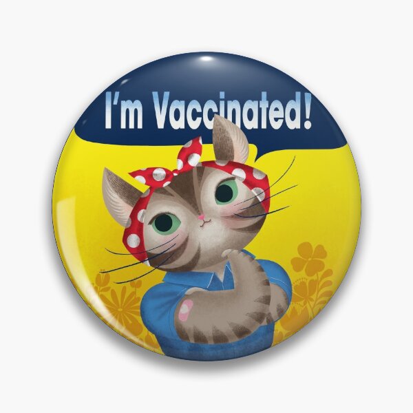 Item preview, Im Vaccinated! Rosie the Riveter Cat! with cute florals in a circle sticker designed and sold by Giddygoatthe3rd.