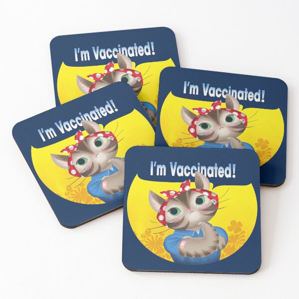 Item preview, Im Vaccinated! Rosie the Riveter Cat! with cute florals in a circle sticker designed and sold by Giddygoatthe3rd.