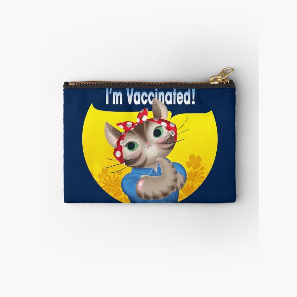 Item preview, Im Vaccinated! Rosie the Riveter Cat! with cute florals in a circle sticker designed and sold by Giddygoatthe3rd.