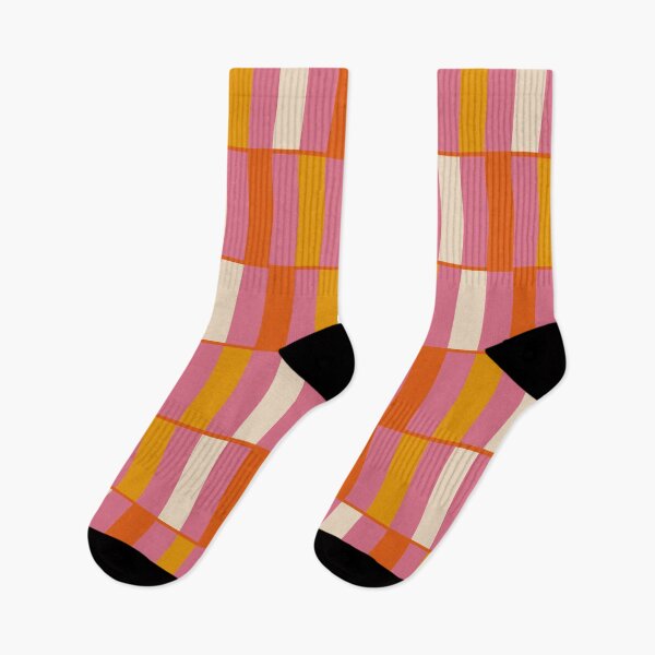 Item preview, Long Blocks Retro Geometric Check Pattern in Thulian Pink, Orange, Cream designed and sold by kierkegaard.