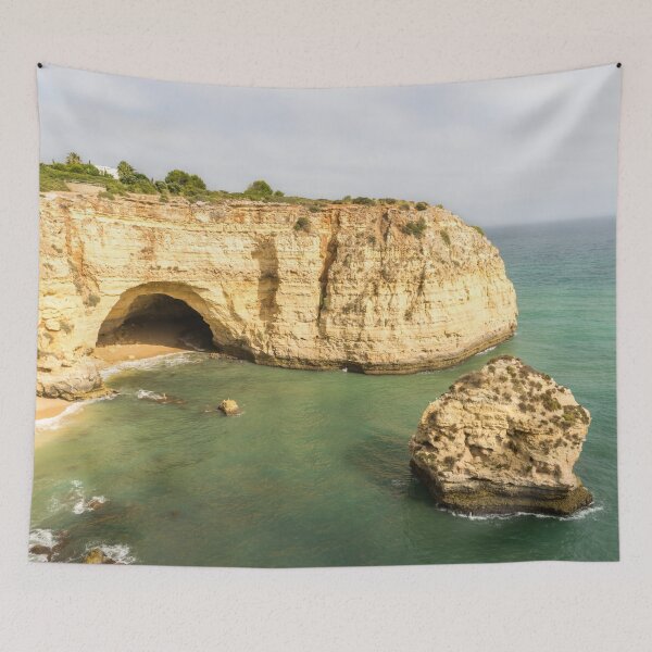 Item preview, Vale Covo in Gold and Turquoise - Seacave and Seastack at Carvoeiro Algarve Portugal designed and sold by Georgia Mizuleva.