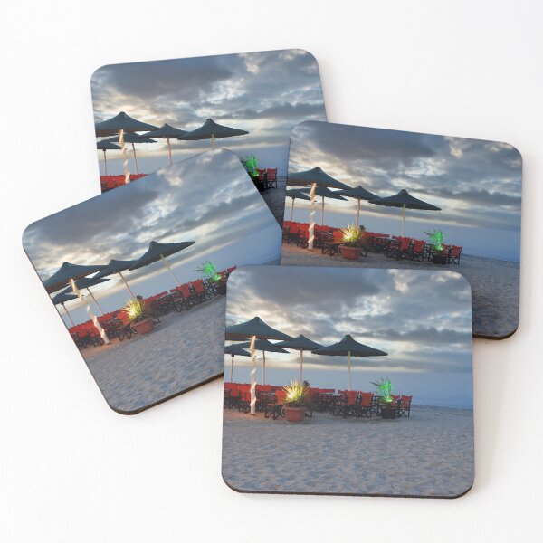 Item preview, corona lockdown empty cafe and sunset on the beach summer season  designed and sold by goceris.