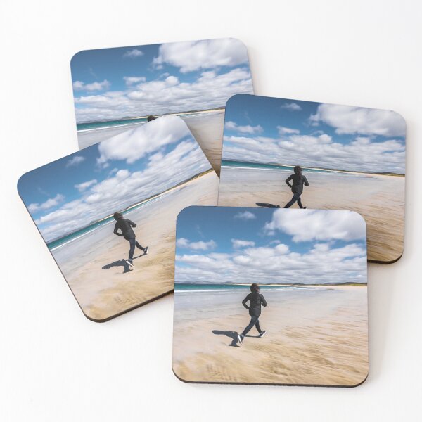 Item preview, A young woman with curly hair enjoys running on the beach of Ardara in County Donegal, Ireland designed and sold by AlbertMi.