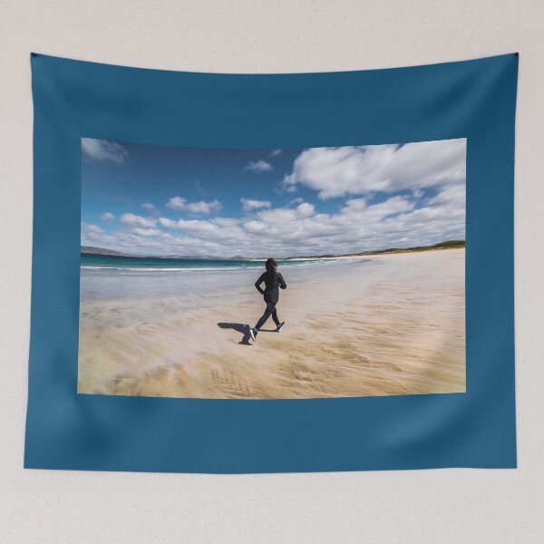 Item preview, A young woman with curly hair enjoys running on the beach of Ardara in County Donegal, Ireland designed and sold by AlbertMi.