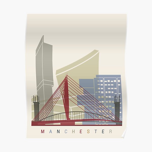 Manchester City Skyline Art Print Wall Poster Contemporary Decor