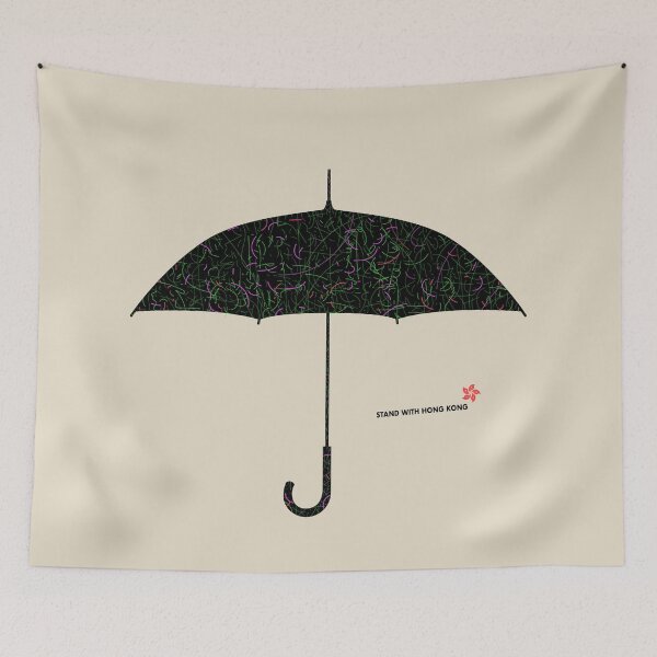 Item preview, 'STAND WITH HONG KONG: LASER UMBRELLA': The Original Black Umbrella & Neon Lasers on Linen designed and sold by Day Chapman.